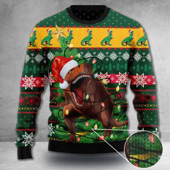 Dinosaur Ugly Christmas Sweater Men's T-Rex Christmas Sweater Gift - Zadago