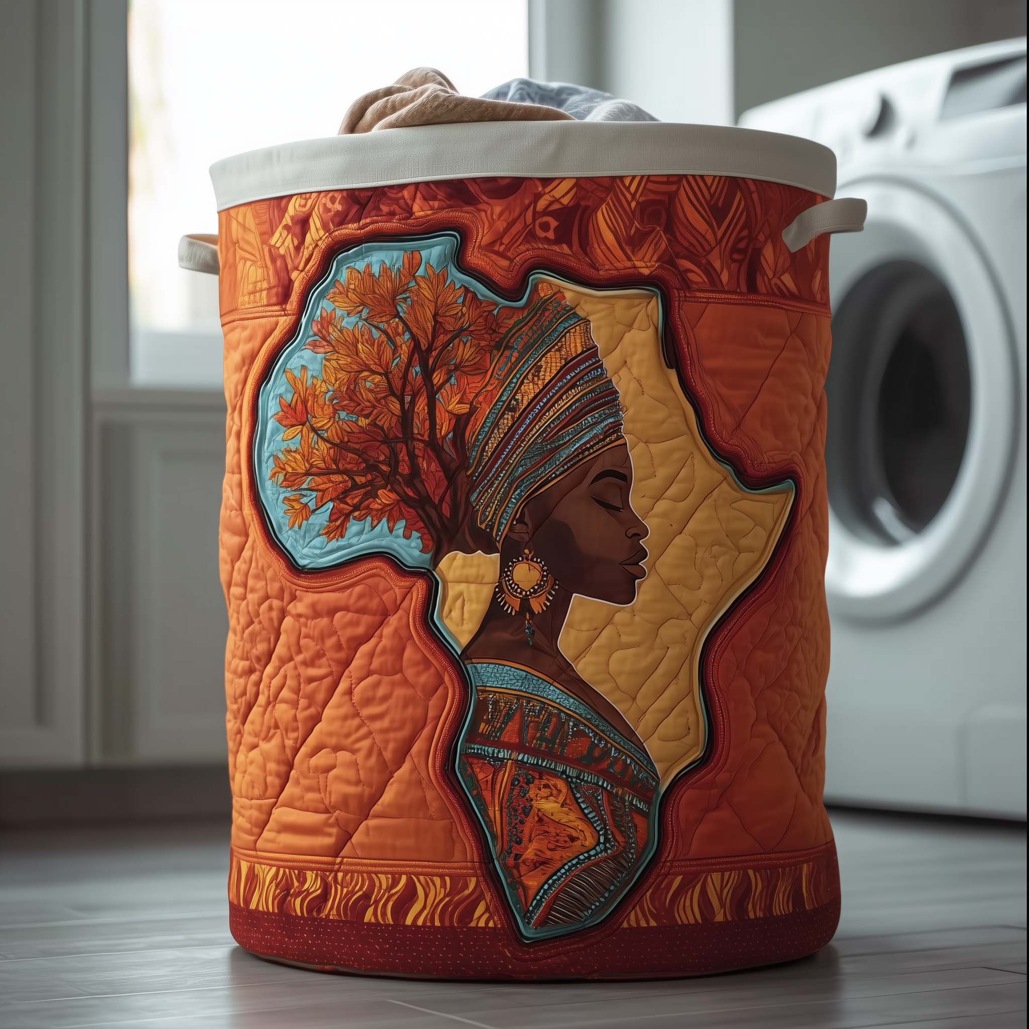 African Woman Tree Quilted Laundry Basket Africa Woman Hamper Perfect Home Decor Gift For Her