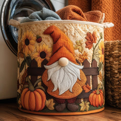 Autumn Gnome Garden Quilted Laundry Basket Gnome And Pumpkin Hamper Home Decor Gift Ideas