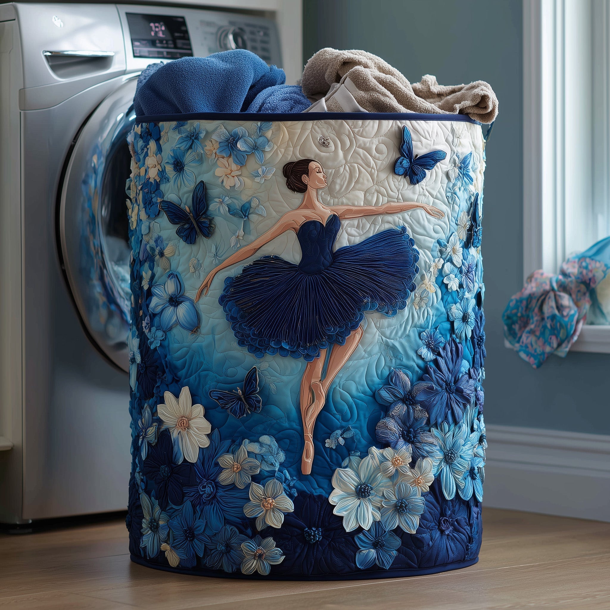 Ballerina Garden Quilted Laundry Basket Ballerina Floral Clothes Hamper Home Gifts For Sister