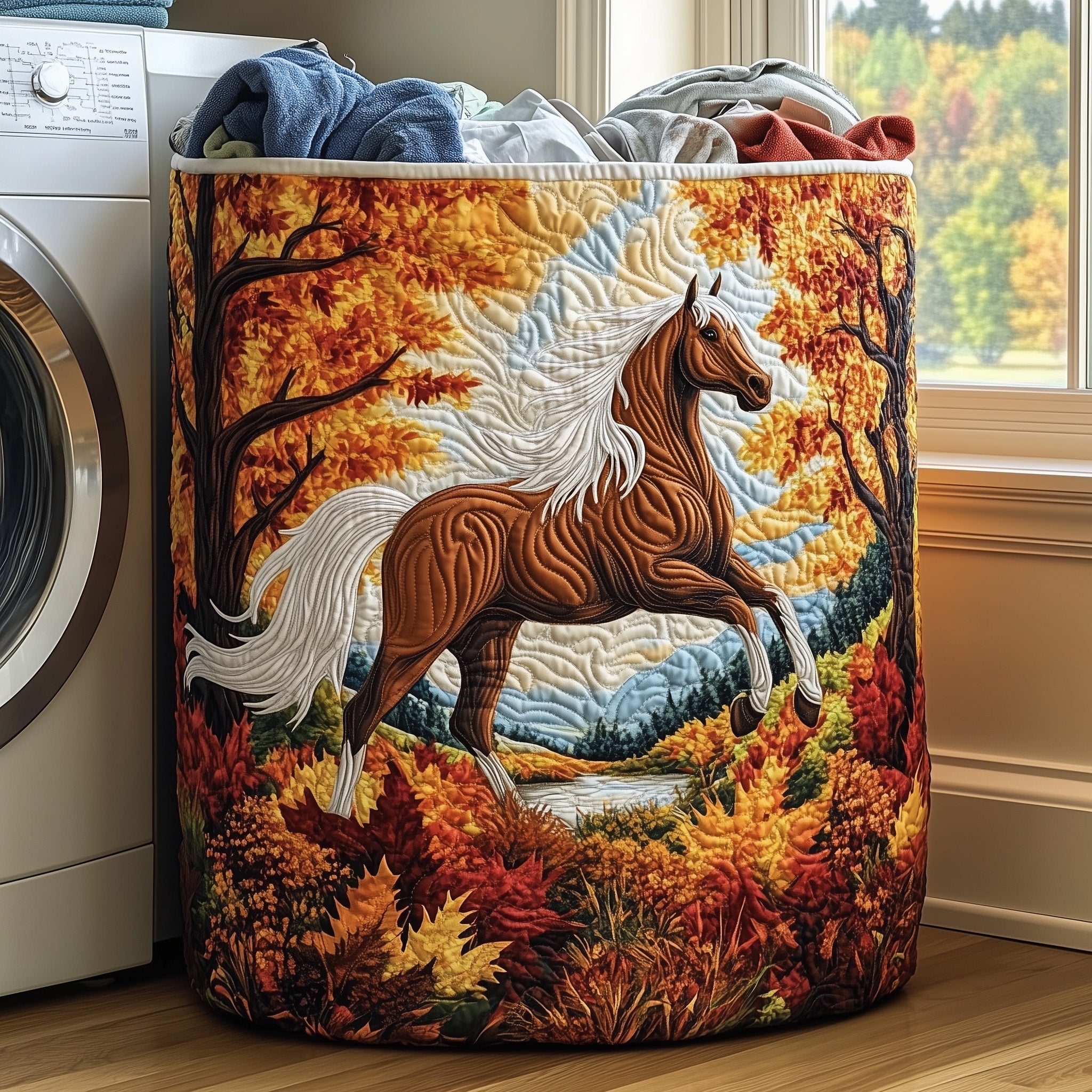 Autumn Horse Quilted Laundry Basket Horse Lover Storage Basket Home Decor Gifts For Mom