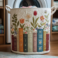 Blooming Library Quilted Laundry Basket Book Lover Storage Basket Gift For Avid Reader