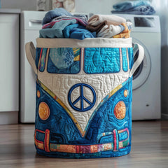 Blue Hippie Van Quilted Laundry Basket Peace Bus Clothes Hamper Room Lover Gift