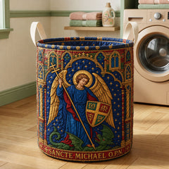 Angel And Dragon Quilted Laundry Basket Saint Michael Dragon Clothes Hamper New Home Gift