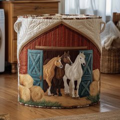 Barnyard Horses Quilted Laundry Basket Horse Lover Hamper Home Decor Gifts For Grandma