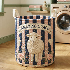 Amazing Grace Sheep Quilted Laundry Basket Sheep Lover Clothes Hamper Unique Decor Gift