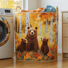 Bear Family Autumn Quilted Laundry Basket Bear Lover Storage Basket Best Room Decor Gifts