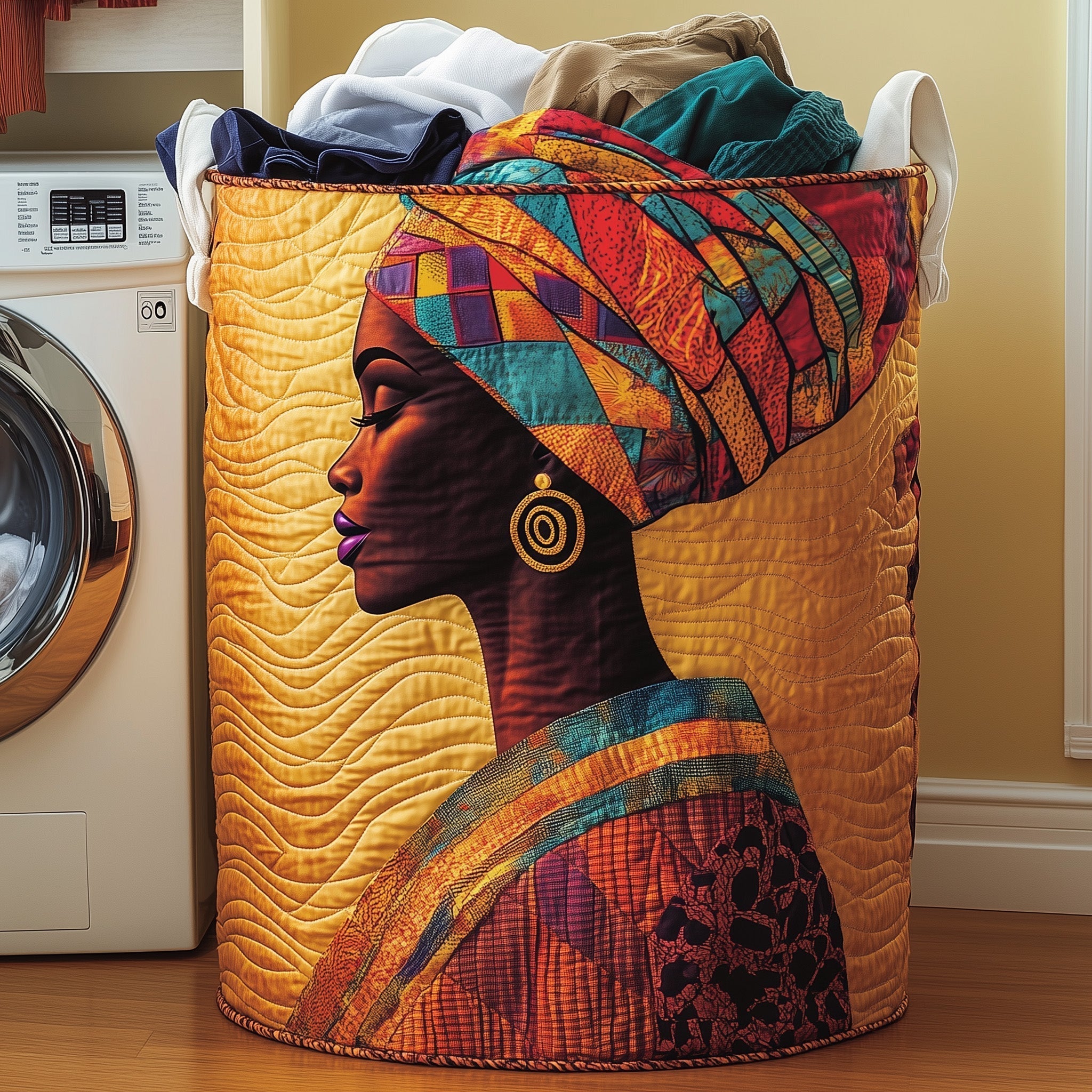 African Queen Quilted Laundry Basket Queen Portrait Clothes Hamper Gifts For Home Lovers