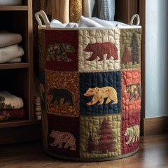 Bear Patchwork Quilted Laundry Basket Bear Lover Storage Basket Top Decor Gift