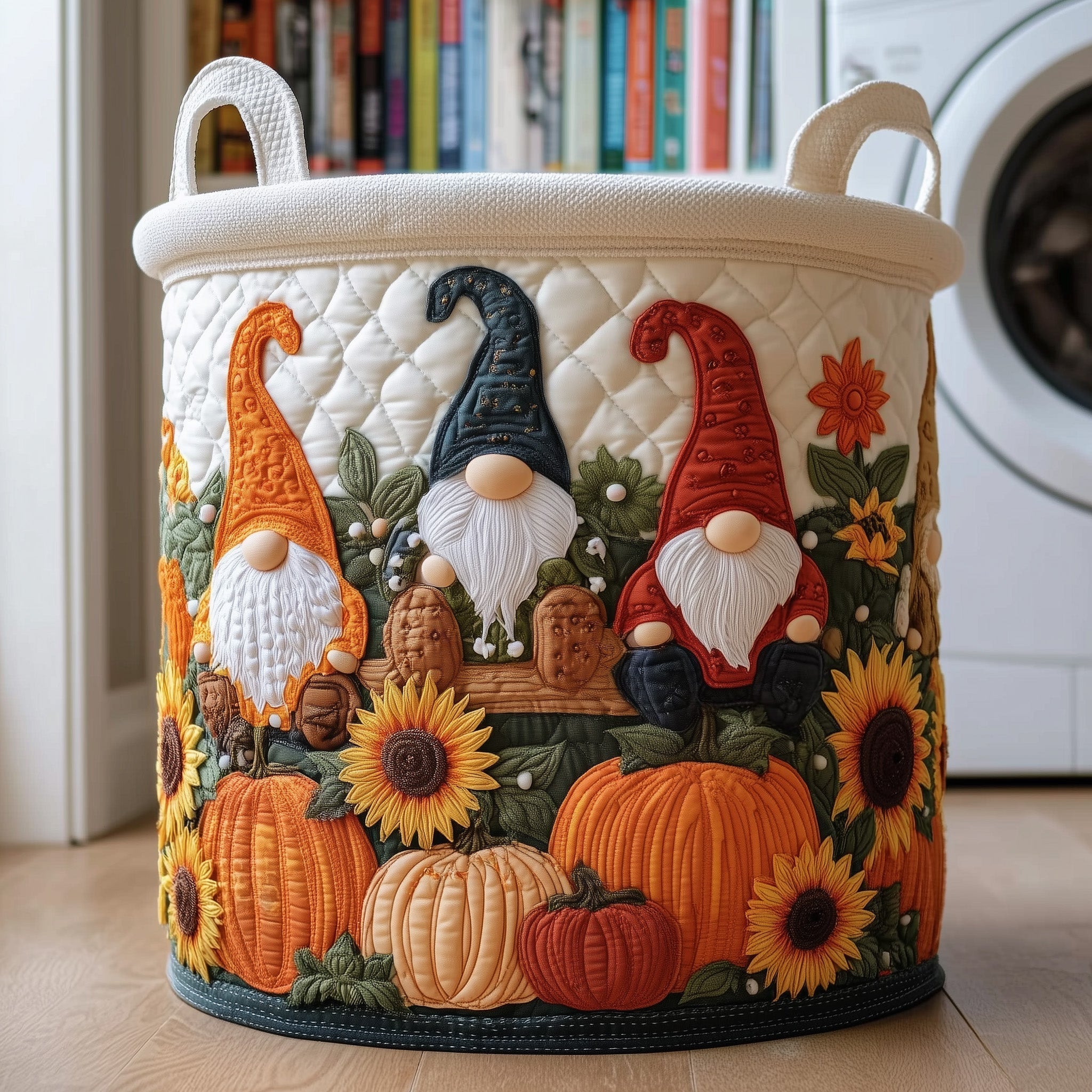 Autumn Gnome Garden Quilted Laundry Basket Gnome Pumpkin Patch Hamper Gift For Home Decor