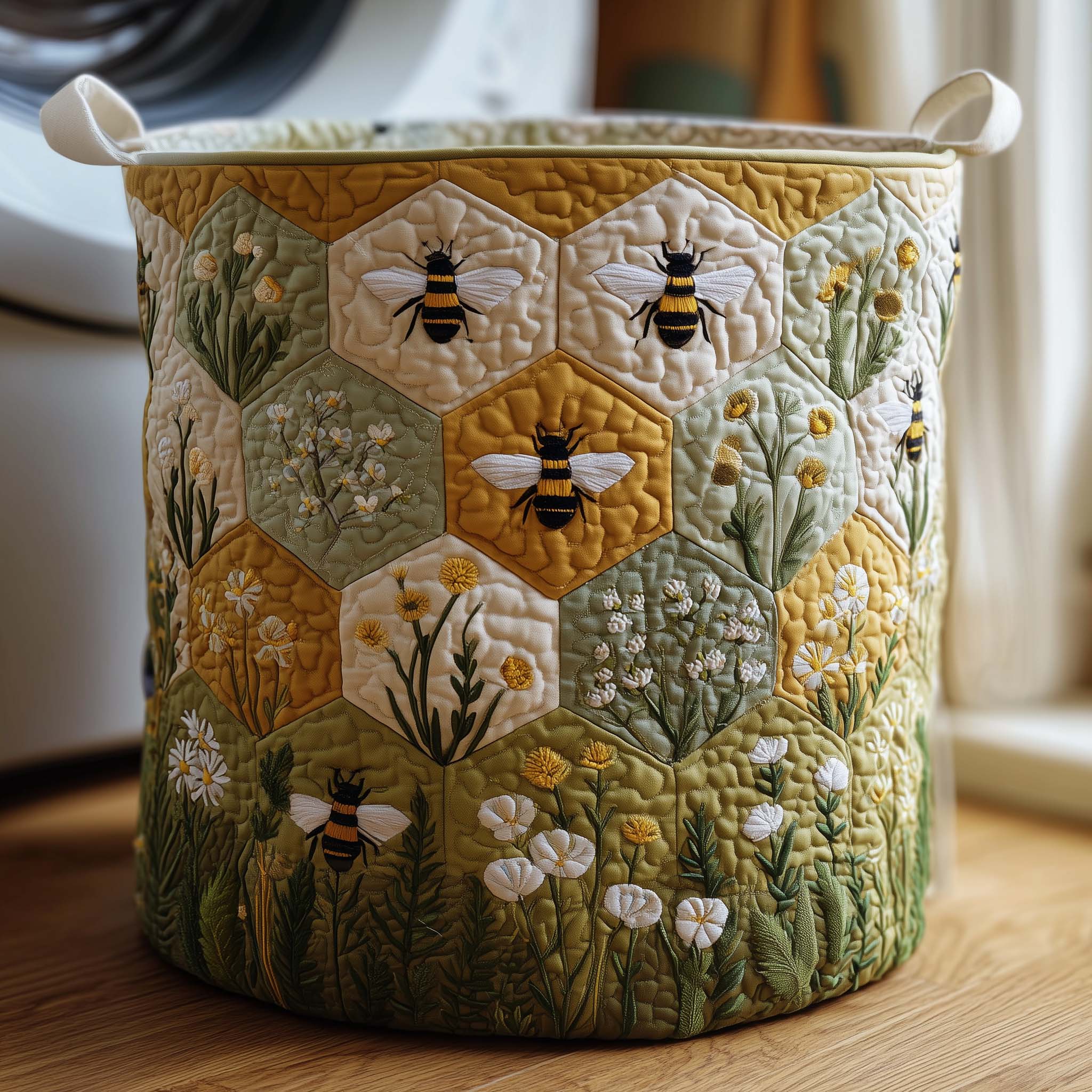 Bee Meadow Quilted Laundry Basket Bee Lover Laundry Bin Home Decor Gifts For Wife