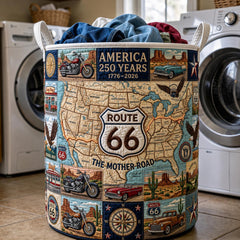 America 250 Years Quilted Laundry Basket America Mother Road Clothes Hamper Home Decor For Her