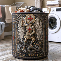 Archangel Michael Quilted Laundry Basket Michael Dragon Slayer Hamper Room Decor Gift Ideas