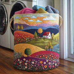 Country Landscape Quilted Laundry Basket Farmhouse Floral Hamper Decor Gift