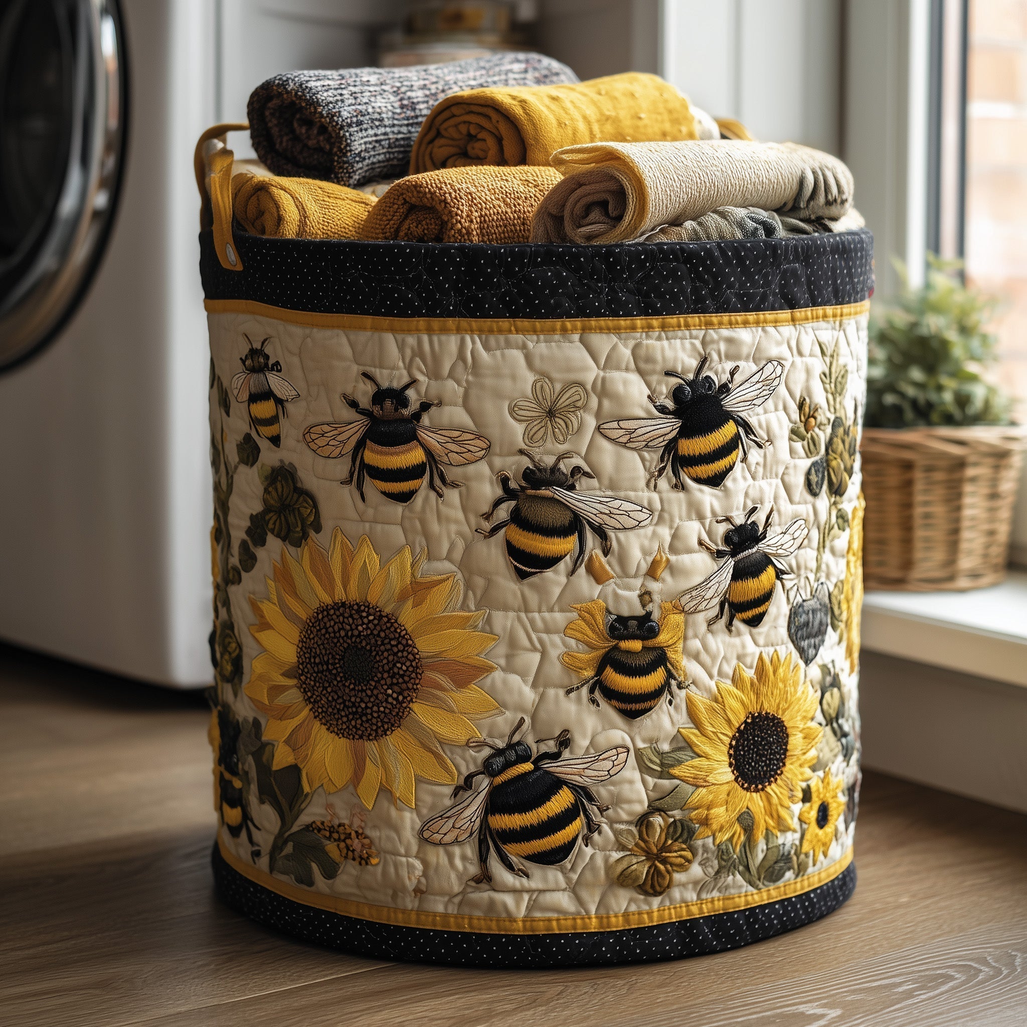 Bee Garden Quilted Laundry Basket Bee Lover Hamper Special Home Decor Gift For Mom