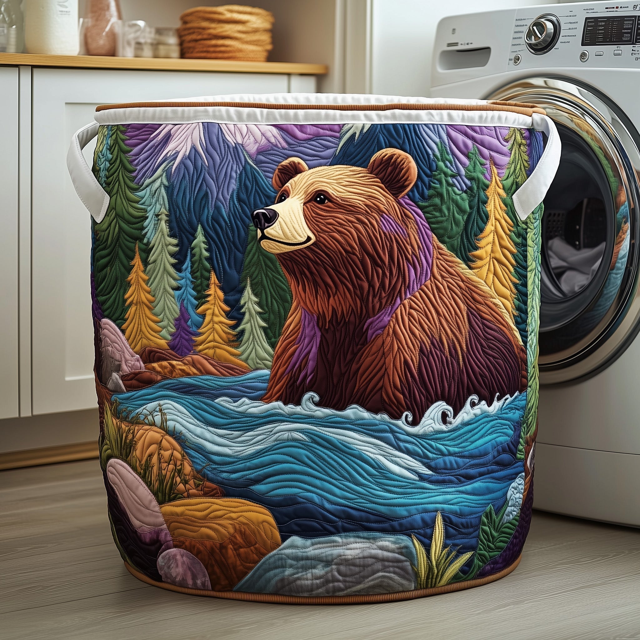 Bear River Quilted Laundry Basket Bear Lover Laundry Bin Room Decor Gift