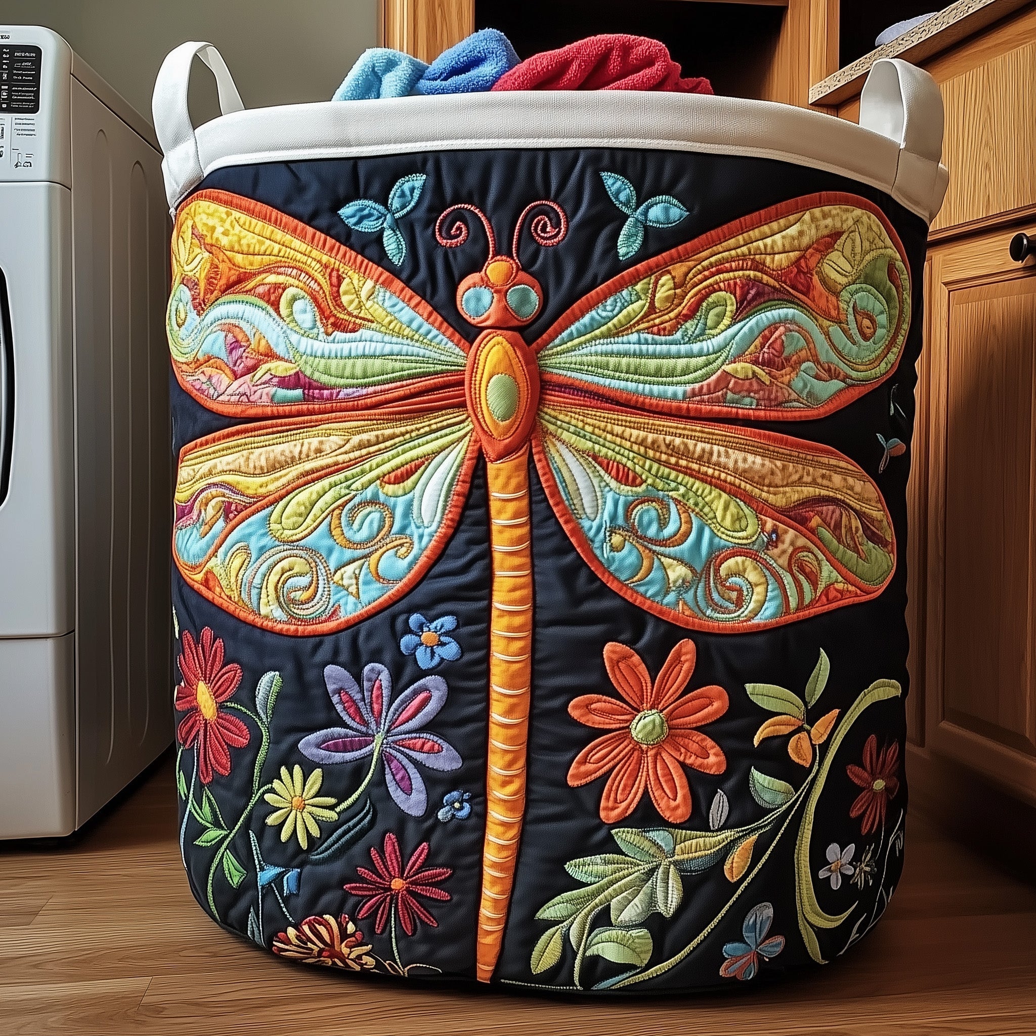 Dragonfly Garden Quilted Laundry Basket Dragonfly Floral Hamper Room Decor Gift