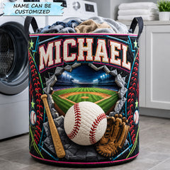 Custom Name Baseball Stadium Quilted Laundry Basket Baseball Lover Laundry Hamper Gift(1)