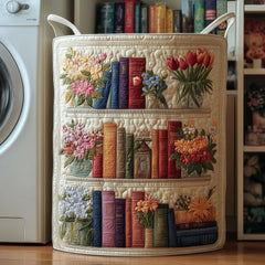Botanical Bookshelf Quilted Laundry Basket Book Lover Laundry Bin Home Gifts For Women