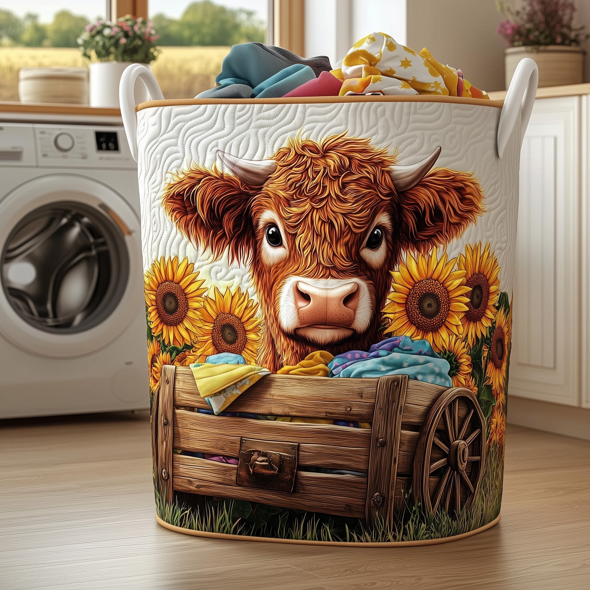 Cow Sunflower Quilted Laundry Basket Cow Lover Storage Basket Home Decor Gifts For Mom