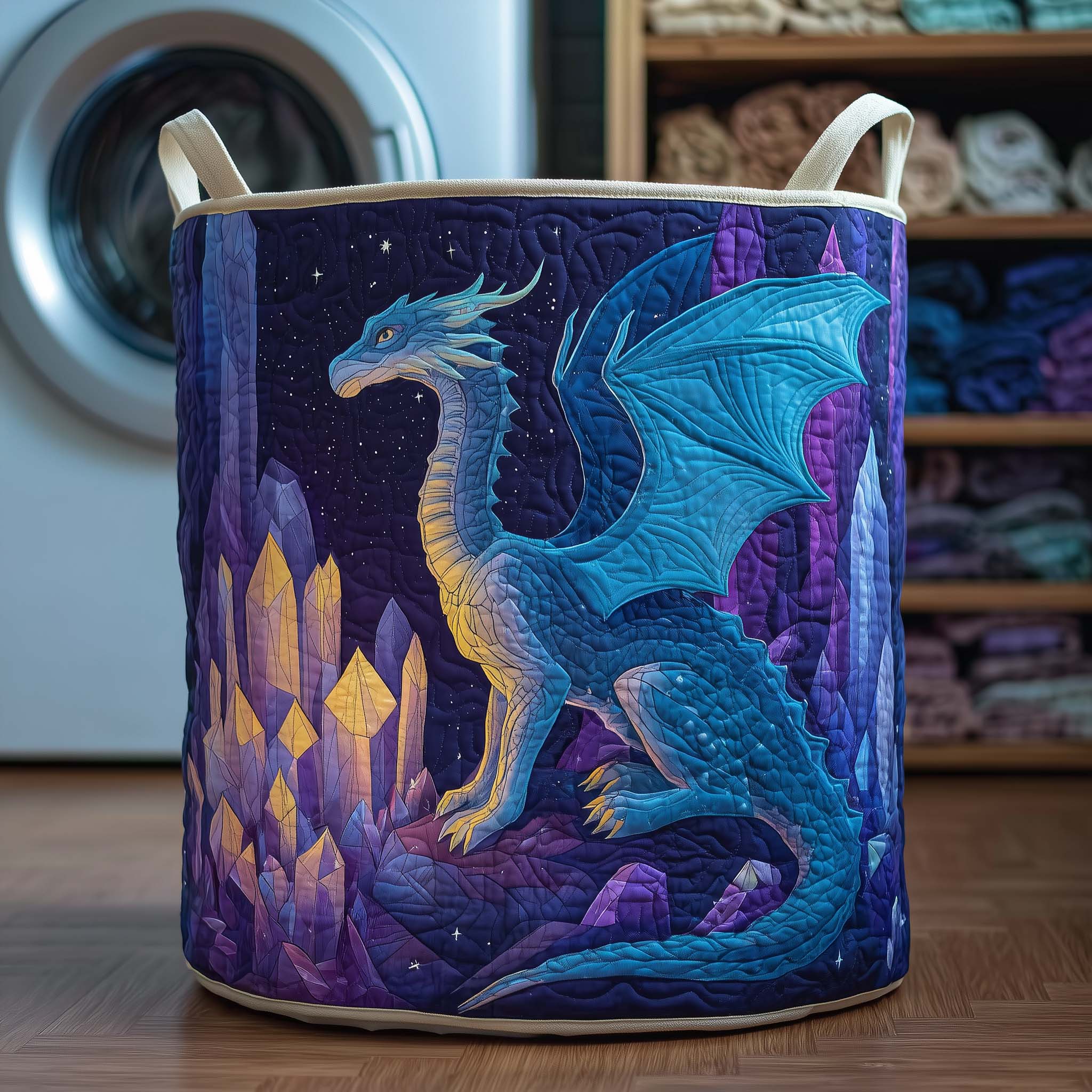Crystal Dragon Realm Quilted Laundry Basket Dragon Crystal Cave Laundry Bin Trendy Room Decor