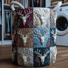Deer Skull Patchwork Quilted Laundry Basket Deer Skull Forest Laundry Bin Home Gifts For Mom