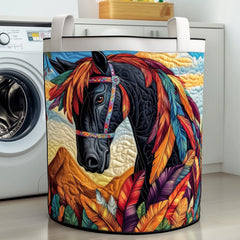 Feathered Horse Quilted Laundry Basket Horse Lover Hamper Elegant Home Decor Gifts For Her
