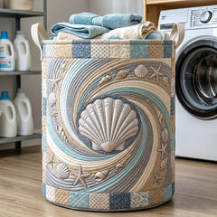 Coastal Seashell Swirl Quilted Laundry Basket Seashell Starfish Clothes Hamper New Home Ideas