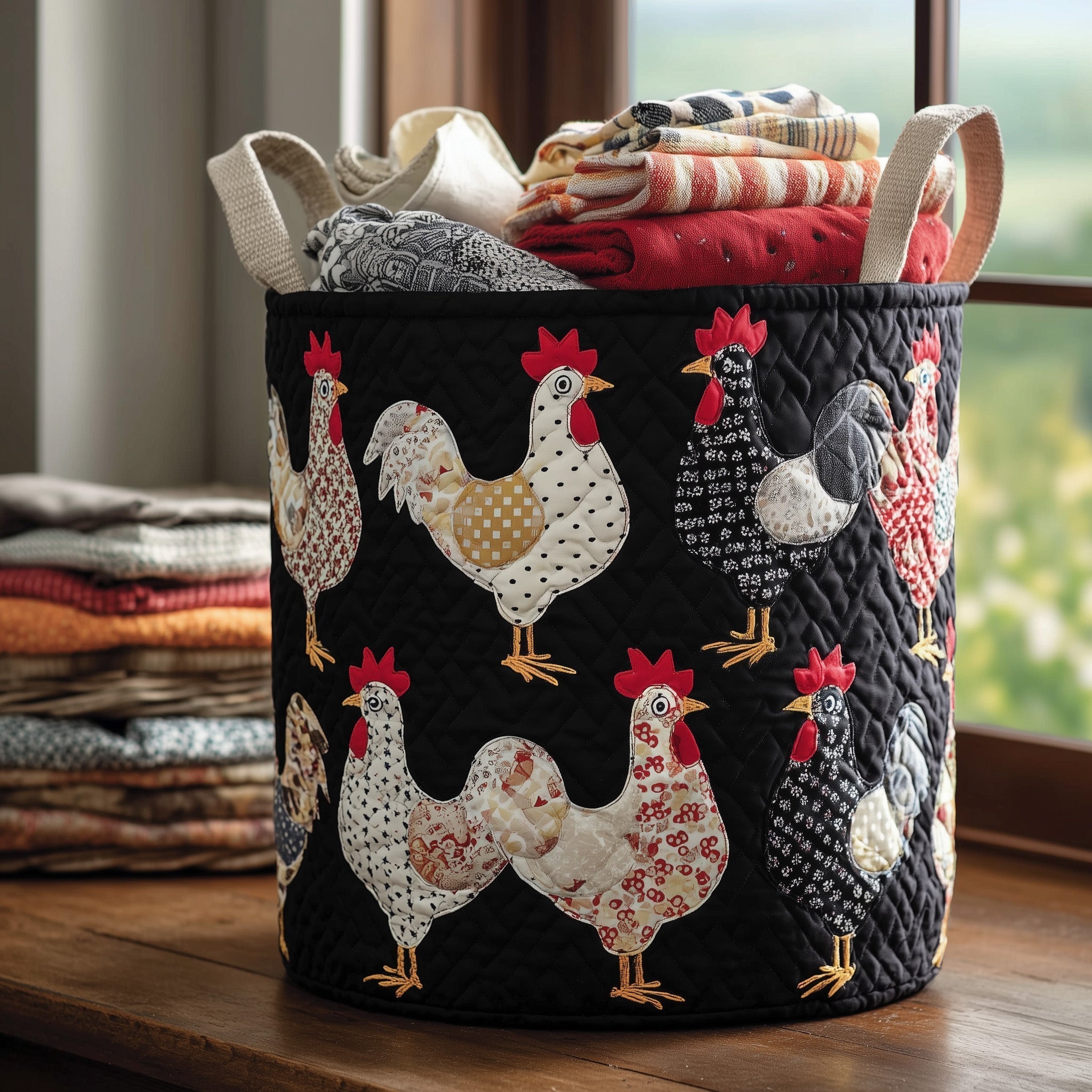 Chicken Patchwork Quilted Laundry Basket Chicken Lover Clothes Hamper Great Home Decor Finds