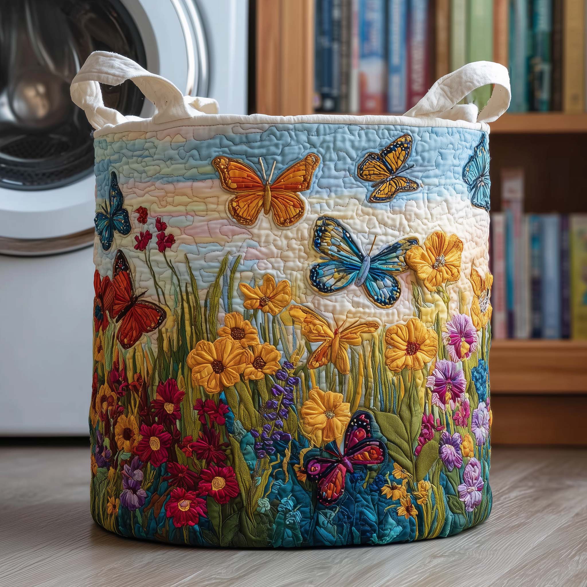 Butterfly Garden Quilted Laundry Basket Butterfly Floral Laundry Hamper Home Decor Gift