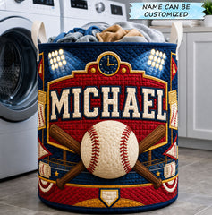 Custom Name Baseball Stadium Quilted Laundry Basket Baseball Lover Laundry Hamper Gift