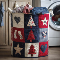 Christmas Patchwork Quilted Laundry Basket Christmas Tree Clothes Hamper Trendy Gift