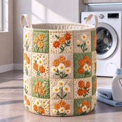 Daisy Patchwork Quilted Laundry Basket Floral Patchwork Storage Basket Unique Decor Gift