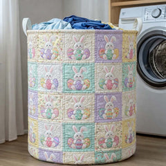 Easter Bunny Patchwork Quilted Laundry Basket Bunny Lover Laundry Hamper Decor Gift