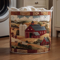 Farmstead Landscape Quilted Laundry Basket Barn Farm Scene Laundry Bin Presents For New Home