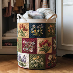 Botanical Garden Quilted Laundry Basket Floral Patchwork Clothes Hamper Gift For House Lover