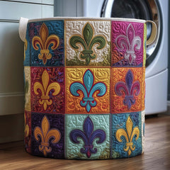 Fleur De Lis Quilted Laundry Basket Fleur De Lis Patchwork Clothes Hamper Top Decor Gift