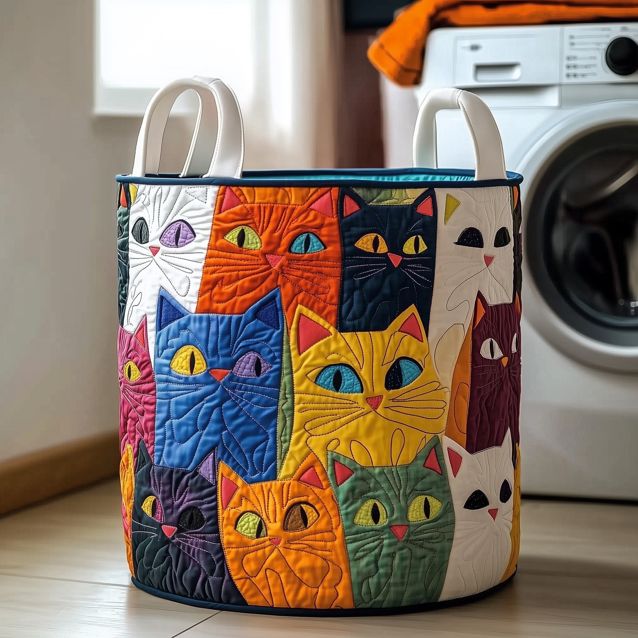 Cat Faces Quilted Laundry Basket Cat Lover Storage Basket Home Gift
