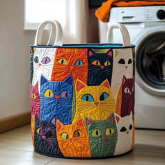 Cat Faces Quilted Laundry Basket Cat Lover Storage Basket Home Gift
