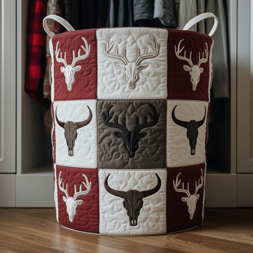 Deer Skull Quilted Laundry Basket Deer Skull Laundry Hamper Home Gifts For Sister