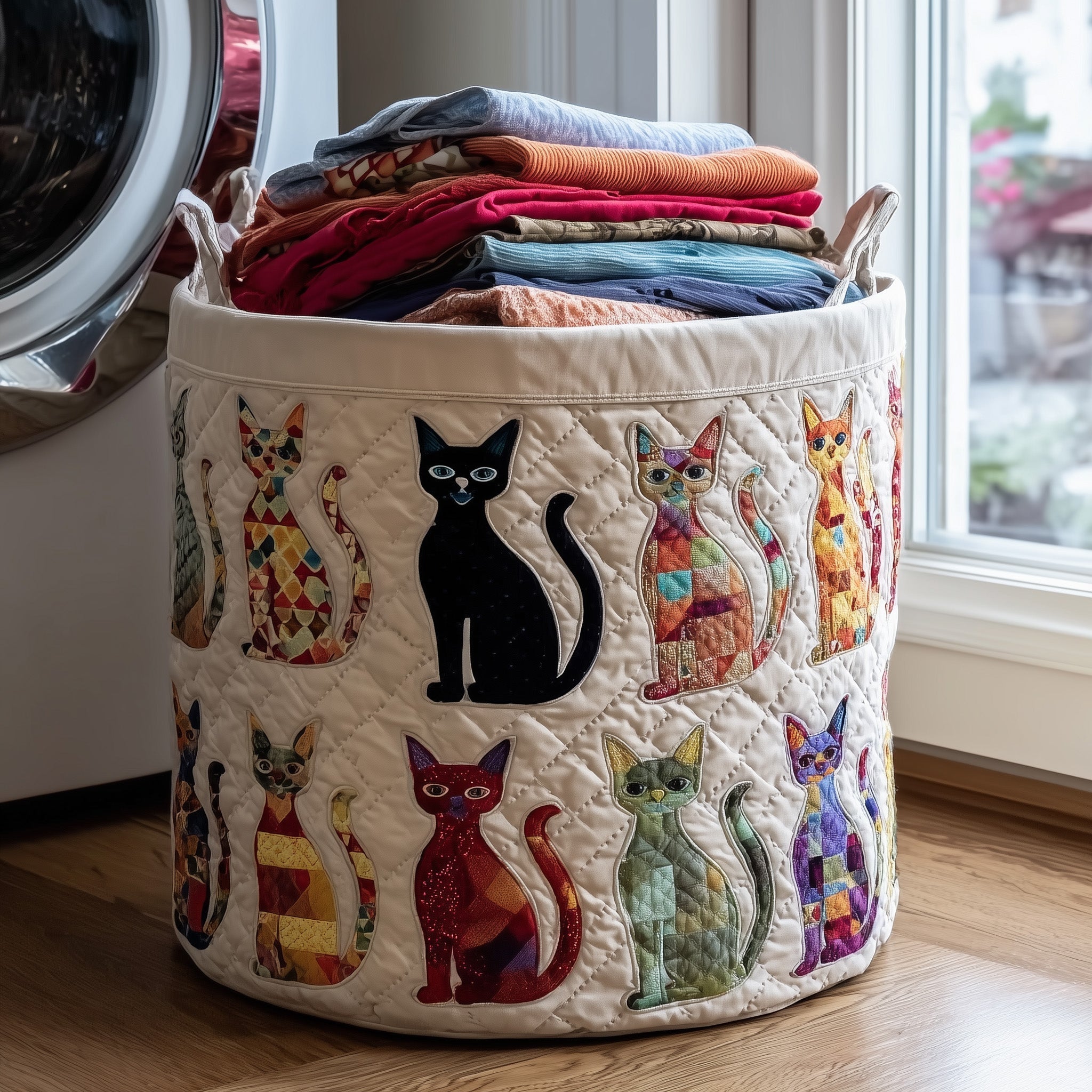 Cat Lovers Patchwork Quilted Laundry Basket Cat Lover Hamper Top Gift
