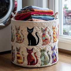Cat Lovers Patchwork Quilted Laundry Basket Cat Lover Hamper Top Gift