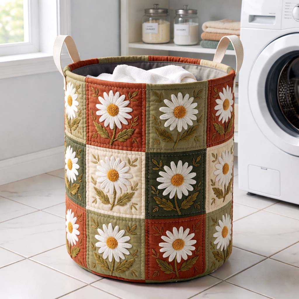 Daisy Patchwork Quilted Laundry Basket Daisy Floral Hamper Interior Design Gift Ideas