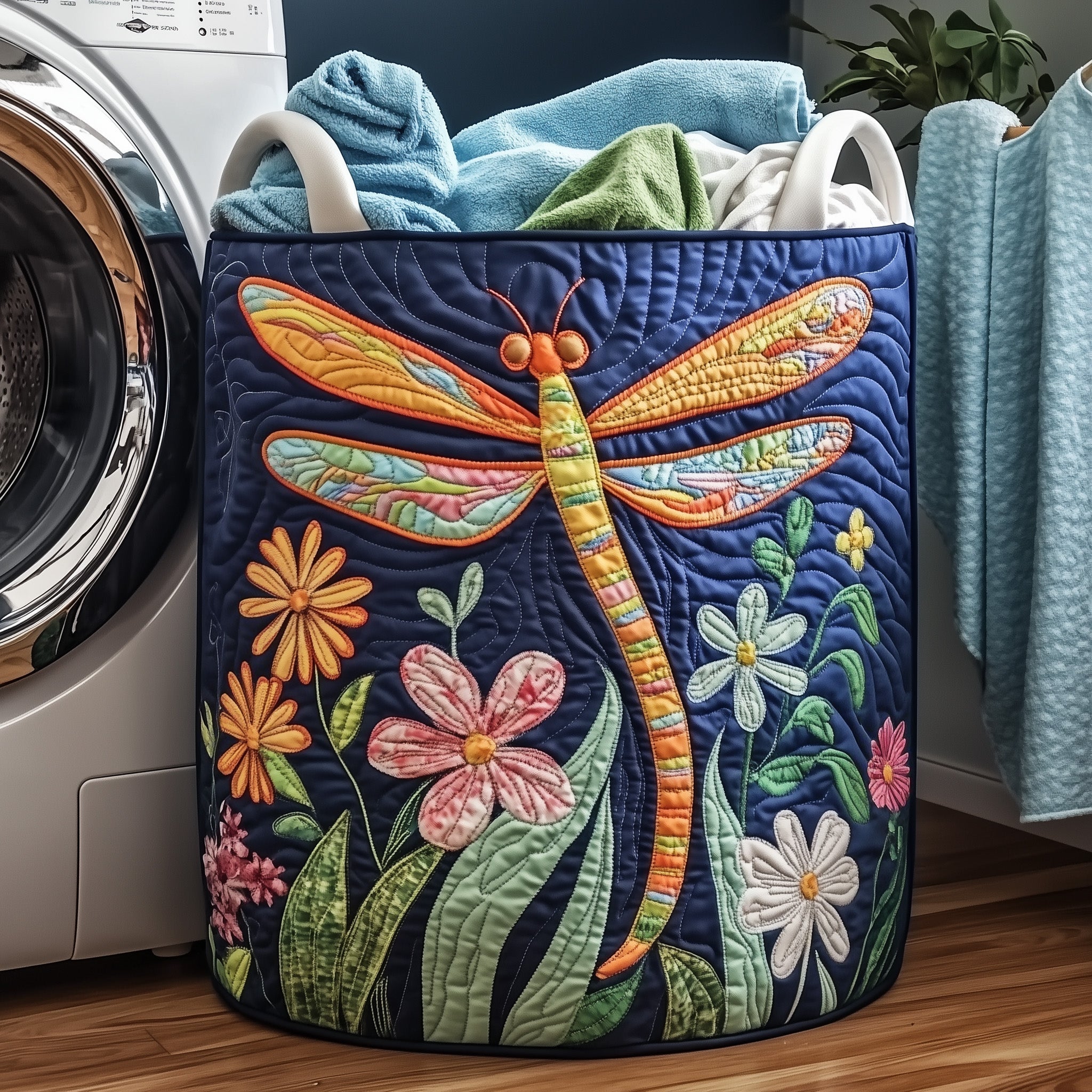 Dragonfly Garden Quilted Laundry Basket Dragonfly Floral Clothes Hamper Gift For Mom Home Decor
