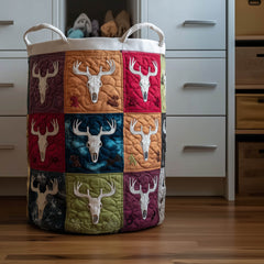 Deer Skull Patchwork Quilted Laundry Basket Deer Skull Storage Basket Gift For Home Decor