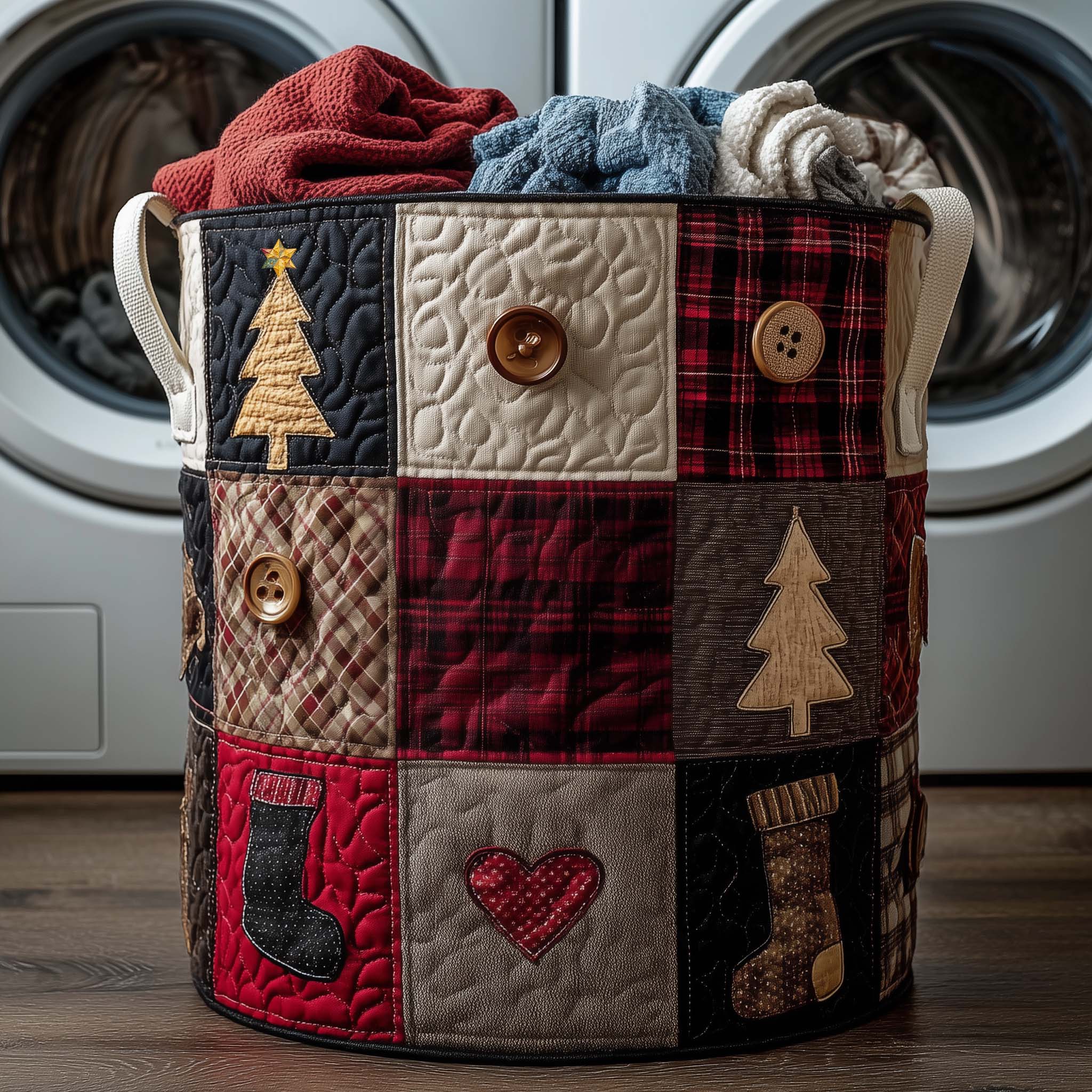 Christmas Patchwork Quilted Laundry Basket Christmas Tree Hamper Soft Cozy Home Decor For Her