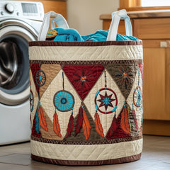 Dreamcatcher Feathers Quilted Laundry Basket Native American Laundry Bin Cozy Gift
