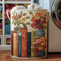 Floral Bookshelf Quilted Laundry Basket Floral Books Laundry Hamper House Lover Gift Ideas