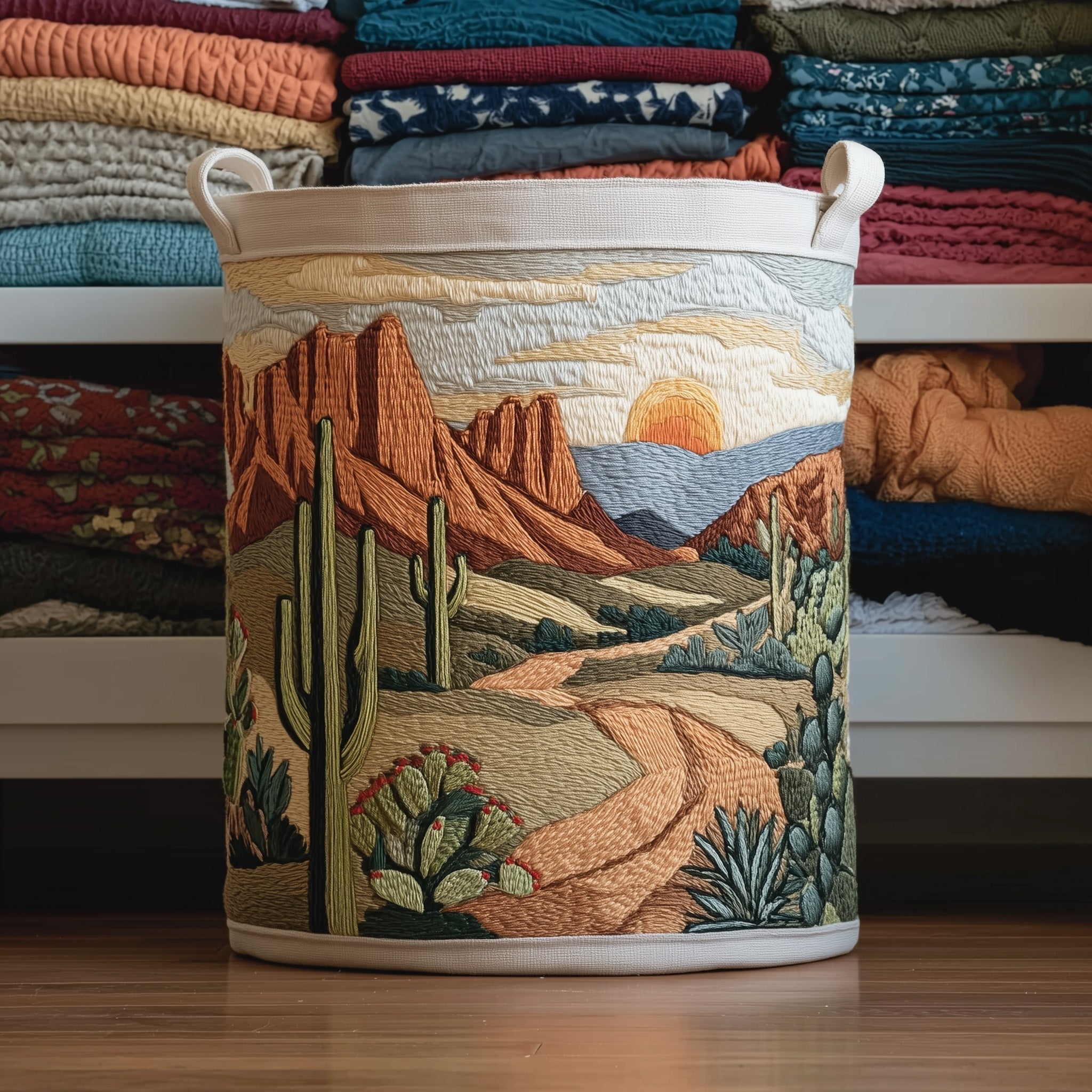Desert Sunset Quilted Laundry Basket Cactus Lands Laundry Bin Room Lover Gift