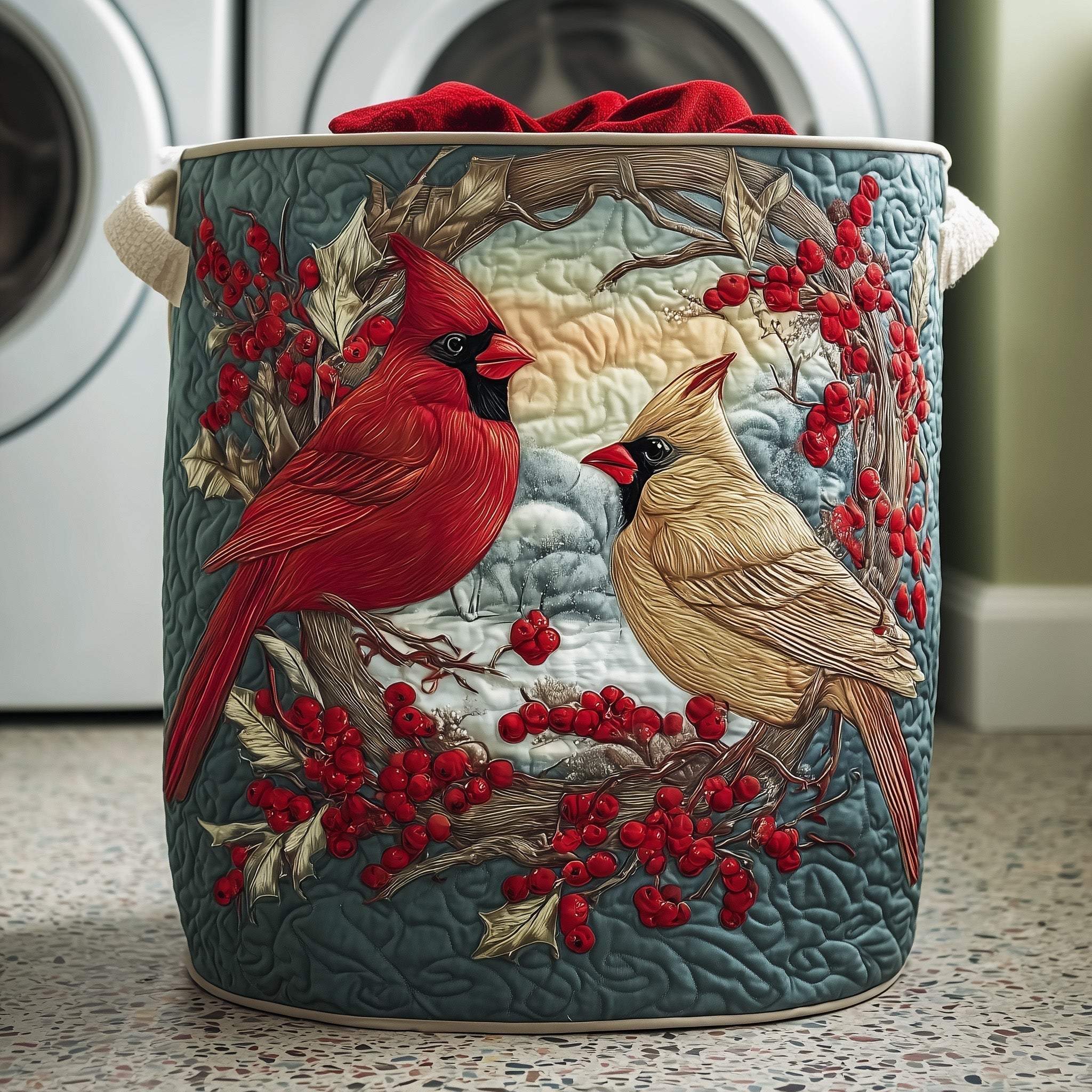 Cardinal Winter Scene Quilted Laundry Basket Cardinal Lover Laundry Bin Cool Room Decor Gifts